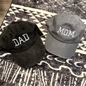 Embroidered 'Mom' and 'Dad' Caps in Charcoal and Gray
